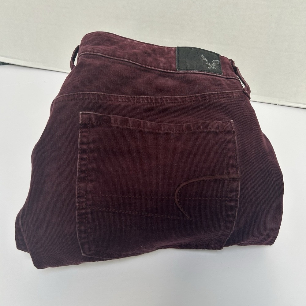 American Eagle 360 Super Stretch Maroon Burgundy Corduroy Jegging Sz 8 Long/Tall